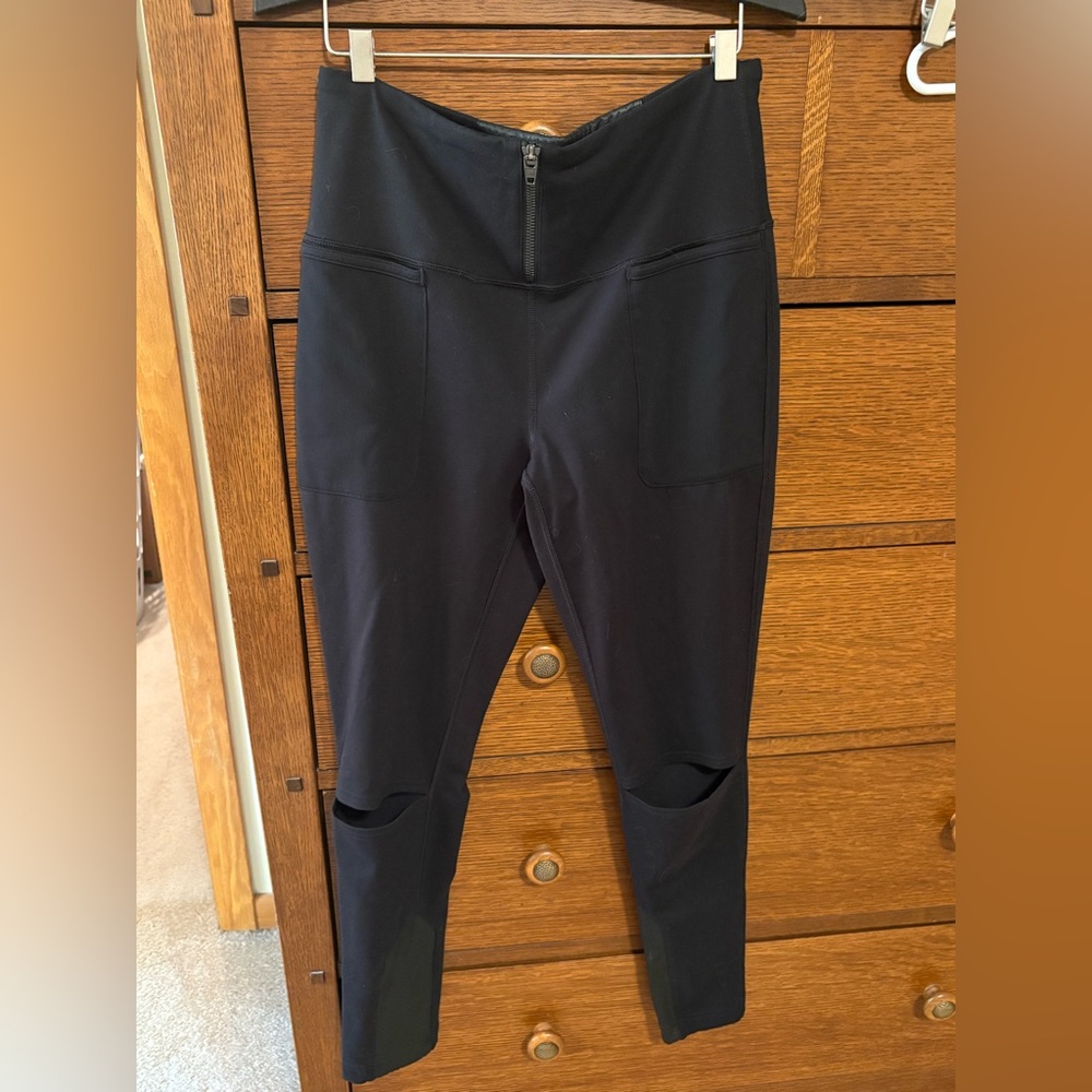 Lucy High-Rise Black Leggings with Faux Leather and Mesh Details